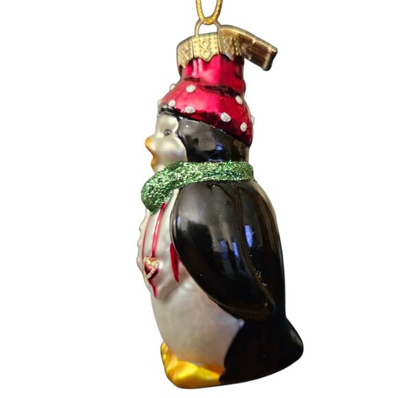 Christopher Radko Glass Penguin Ornament Red Hat Green Scarf 3" - Picture 2 of 6